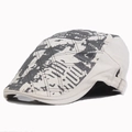 Men's grey quilted beret hat with graffiti print and adjustable metal side buckle - Adjustable / White