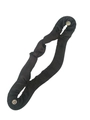 Detail of black satin hair bun maker tool featuring smooth fabric and silver metal snaps - Button Style Cloth (0271)