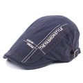 Men's navy blue embroidered flat beret with vintage street style and metal buckle - Adjustable / Navy Blue