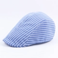 Classic light blue and white striped beret hat with a breathable cotton texture for casual wear - Dark Blue
