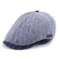 Light blue cotton striped flat cap for men and women with metal logo detail - Adjustable / Navy Blue