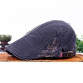 Casquette plate homme en coton gris foncé avec broderie rétro et boucle réglable - Réglable / Bleu marine