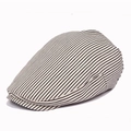 Casquette plate classique en coton avec rayures noires sur fond blanc et style vintage - Réglable / Beige
