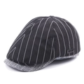 Men's black pinstripe cotton flat cap with gray textured brim and metal logo detail - Adjustable / Black