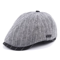 Classic grey striped cotton newsboy cap for men and women featuring a casual metal logo - Adjustable / Dark Gray