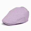 Béret plat classique en coton avec rayures violettes et blanches au style rétro - Réglable / Rose