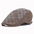 Classic brown and grey plaid cotton beret hat with adjustable metal buckle closure - Adjustable / Army Green