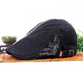 Gorra plana negra de algodón para hombre con bordado lateral y hebilla metálica - Ajustable / Negro