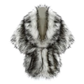 Detail of soft white faux fur shawl with black tips and realistic fluffy texture - White with Black Tips