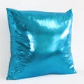 Blue square pillow cover with metallic glossy faux leather finish and modern style - 18x18 Inch / Sky Blue