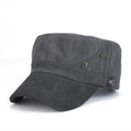 Classic washed dark grey cotton canvas flat top army cap with metallic side eyelets - Black