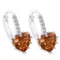 Elegant heart-shaped orange zircon earrings in silver finish with pavé set accents - Heart Hoop Earrings / Platinum Color-Yellow Zircon