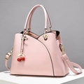 Pink faux leather handbag with cherry charm and Mickey-shaped metal buckle detail - Pink