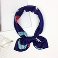 Dark blue satin square scarf with white star and moon patterns for women - Moon Navy Blue