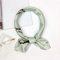 Green and white striped satin square scarf with vintage tiger print and elegant styling - Crane Green