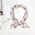 Silk satin square scarf featuring cartoon rabbit print in cream and pink tones - Rabbit Pink