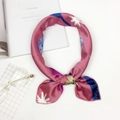 Pink satin square scarf featuring white floral and abstract patterns for women - Moon Rose Red