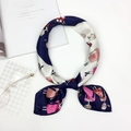 Navy blue satin silk scarf with cartoon girl prints on a white minimalist background - Character Blue