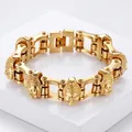 Gouden Boeddha hoofd armband van roestvrij staal in bikerstijl met industrieel punkdesign - Gouden Boeddha Hoofd Fietsketting (KB76960-BD)
