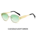 Occhiali da sole ovali vintage dorati con lenti sfumate verde chiaro, modello C10 oro - Montatura Oro Lenti Verde Sfumato