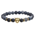 Men's beaded tiger eye bracelet with a golden leopard head and cracked pattern beads - Snake Skin Agate Gold
