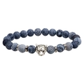 Blue tiger eye beaded bracelet with silver leopard head and mesh texture details - Snake Skin Agate Silver