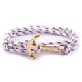 Close-up of nautical nylon cord bracelet with golden Vikings anchor clasp detail - GA-04 White Blue Red Rope With Gold Anchor