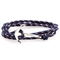 Silver viking anchor bracelet with braided tricolor nylon rope on white background - SA-10 Red Blue White B