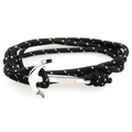 Detail of black woven rope bracelet with silver anchor pendant and VIKINGS engraving - SA-13 Black White Dot