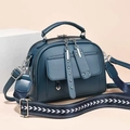 Deep teal textured PU leather crossbody bag with geometric pattern wide shoulder strap - Sapphire Blue