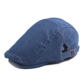 Klassieke donkerblauwe denim newsboy cap met witte contraststiksels en metalen gesp - Verstelbaar / Blauw
