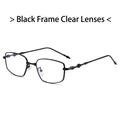 Square black frame sunglasses with transparent anti-blue light lenses and metal star decor - Black Frame Clear Lenses