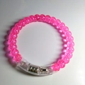 Pink LED glowing acrylic bracelet with clear plastic control box and bubble beads - Pink Bead Style