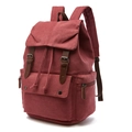 Vintage canvas backpack in dark red finish with brown leather straps and drawstring - Burgundy