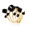 Detail of multi-layer gold spiral ring with square black gemstones and crystals - One Size / Black (9805)