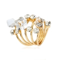 Exaggerated multi-layer gold ring featuring sparkling crystals and a coiled spring design - One Size / White (9805)