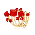 Chunky gold-plated spiral ring featuring multi-layer red crystal stones in open style - One Size / Red (9805)