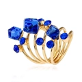 Chunky gold-plated multi-layer spiral ring featuring deep blue square and round crystals - One Size / Royal Blue (9805)