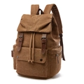 Retro canvas backpack in dark brown featuring leather straps and multi-pocket design - Coffee