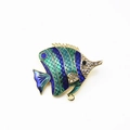Tropische vis speld hanger in goud met blauw en groen emaille en glanzende kristallen - Stijl A-Blauwgroene Vis / Blauw Groen Verloop