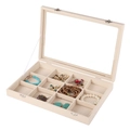 Beige Schmuckschatulle mit 12 Fächern und Glasdeckel für Ringe und Halsketten zur Aufbewahrung - 12 Fächer Schmuckkästchen / Beige