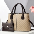Chic beige and brown tote bag set with matching wallet and floral indoor background - Apricot with Coffee