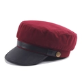 Classic burgundy newsboy hat with black leather brim and vintage gold button detail - M (56-58cm) / Red