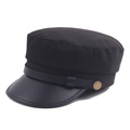 Classic black newsboy cap featuring a faux leather brim and vintage metal side button - M (56-58cm) / Black