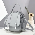 Light gray multi-layer PU leather mini crossbody bag with litchi texture and silver hardware - Light Gray
