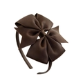 Brown grosgrain ribbon bow headband for girls with a textured double-layered design - Brown