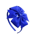 Royal blue ribbon bow headband for girls featuring a textured grosgrain double layer knot - Sapphire Blue