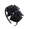 Classic black ribbon bow headband for girls featuring a textured grosgrain fabric - Black