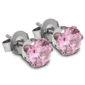6mm runde Zirkonia Ohrstecker in Rosa mit Krallenfassung aus 304 Edelstahl in Silber - 6mm / Rosa