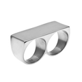Polierter Doppel-Fingerring aus Edelstahl mit breitem, flachem geometrischem Design - US 10 / Silber